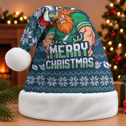 Canberra Raiders Christmas Santa Hat Australian Rugby Fans - Pixelated Ugly Xmas Pattern Mascot Santa