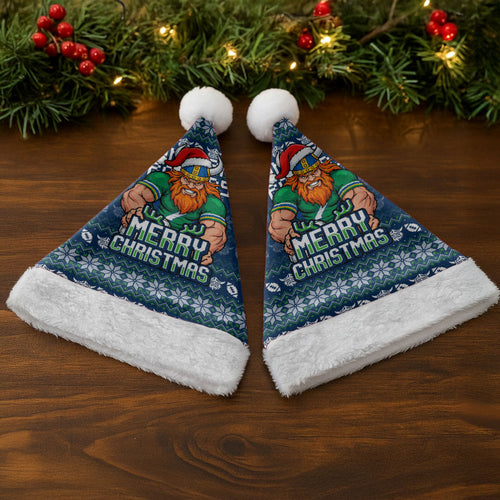 Canberra Raiders Christmas Santa Hat Australian Rugby Fans - Pixelated Ugly Xmas Pattern Mascot Santa