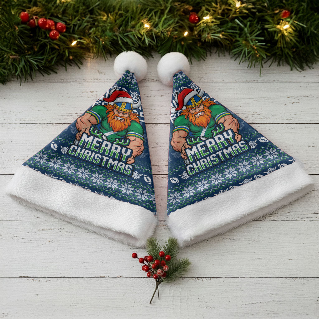 Canberra Raiders Christmas Santa Hat Australian Rugby Fans - Pixelated Ugly Xmas Pattern Mascot Santa