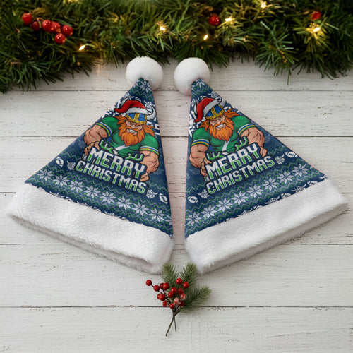 Canberra Raiders Christmas Santa Hat Australian Rugby Fans - Pixelated Ugly Xmas Pattern Mascot Santa