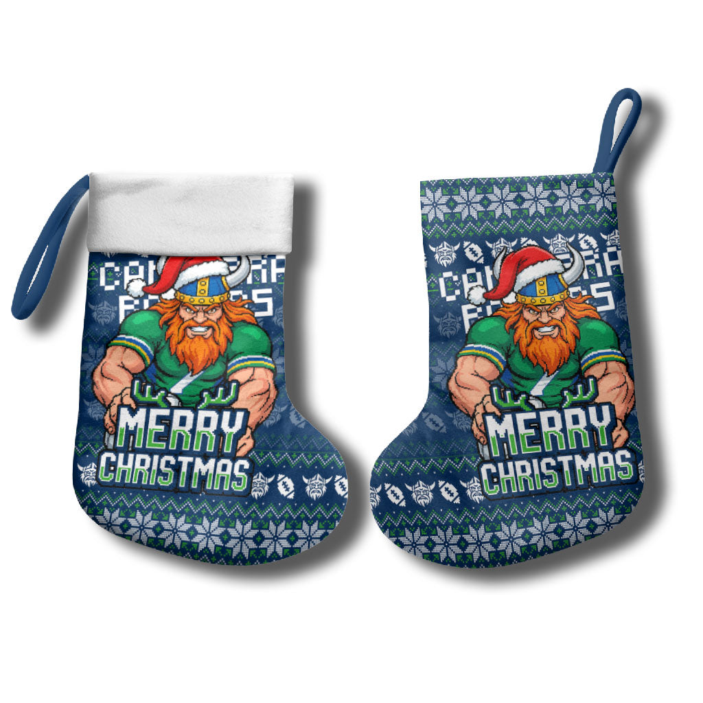 Canberra Raiders Christmas Stocking Australian Rugby Fans - Pixelated Ugly Xmas Pattern Mascot Santa
