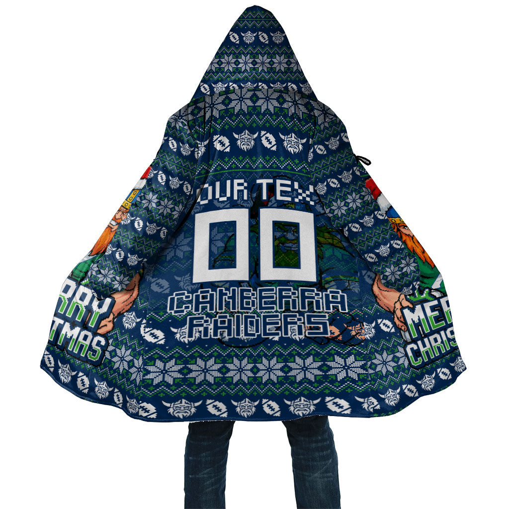 Personalized Canberra Raiders Christmas Cloak Australian Rugby Fans - Pixelated Ugly Xmas Pattern Mascot Santa
