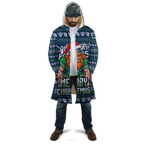 Personalized Canberra Raiders Christmas Cloak Australian Rugby Fans - Pixelated Ugly Xmas Pattern Mascot Santa