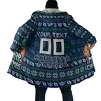 Personalized Canberra Raiders Christmas Cloak Australian Rugby Fans - Pixelated Ugly Xmas Pattern Mascot Santa