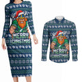 Personalized Canberra Raiders Christmas Couples Matching Long Sleeve Bodycon Dress and Long Sleeve Button Shirt Australian Rugby Fans - Pixelated Ugly Xmas Pattern Mascot Santa