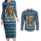 Personalized Canberra Raiders Christmas Couples Matching Long Sleeve Bodycon Dress and Long Sleeve Button Shirt Australian Rugby Fans - Pixelated Ugly Xmas Pattern Mascot Santa