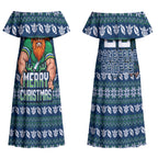 Personalized Canberra Raiders Christmas Couples Matching Off Shoulder Maxi Dress and Hawaiian Shirt Australian Rugby Fans - Pixelated Ugly Xmas Pattern Mascot Santa