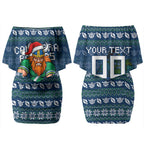 Personalized Canberra Raiders Christmas Couples Matching Off Shoulder Short Dress and Long Sleeve Button Shirt Australian Rugby Fans - Pixelated Ugly Xmas Pattern Mascot Santa