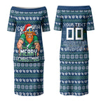 Personalized Canberra Raiders Christmas Couples Matching Puletasi and Hawaiian Shirt Australian Rugby Fans - Pixelated Ugly Xmas Pattern Mascot Santa