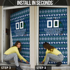 Personalized Canberra Raiders Christmas Door Cover Australian Rugby Fans - Pixelated Ugly Xmas Pattern Mascot Santa
