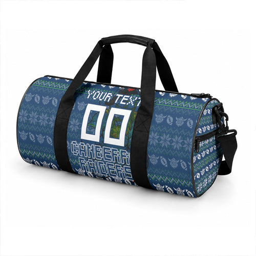 Personalized Canberra Raiders Christmas Duffle Bag Australian Rugby Fans - Pixelated Ugly Xmas Pattern Mascot Santa