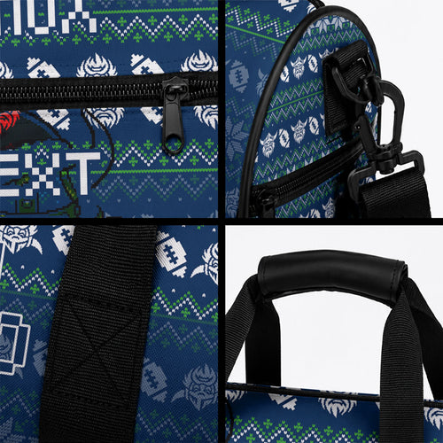 Personalized Canberra Raiders Christmas Duffle Bag Australian Rugby Fans - Pixelated Ugly Xmas Pattern Mascot Santa