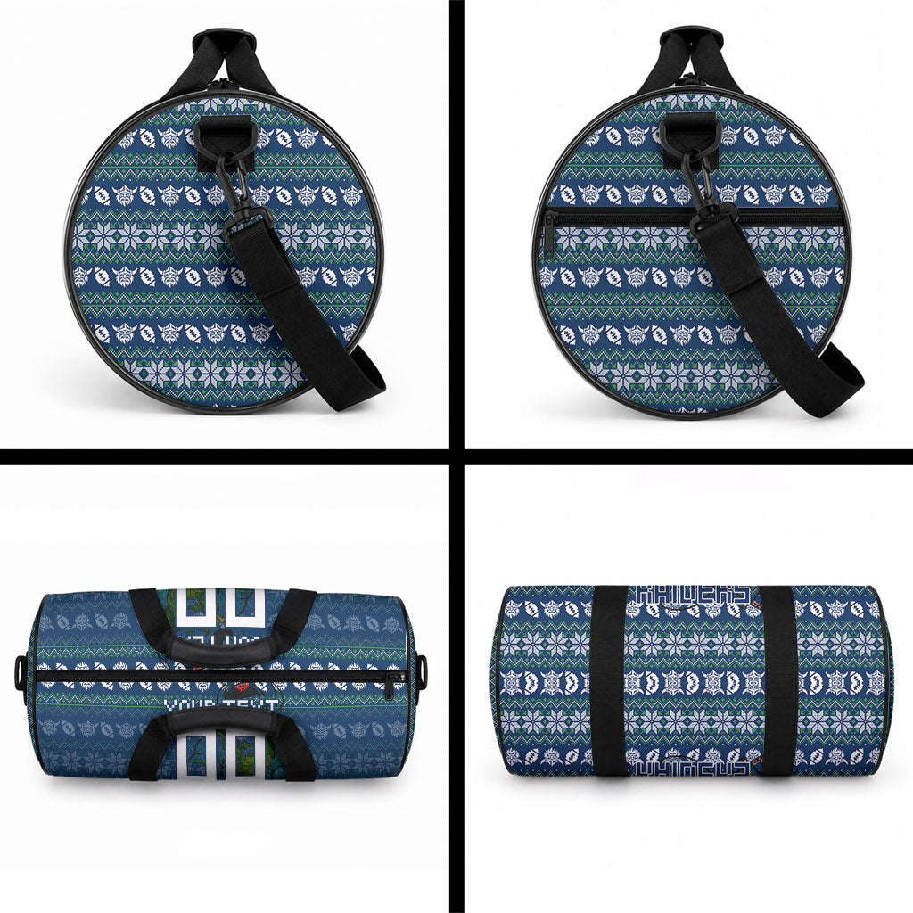 Personalized Canberra Raiders Christmas Duffle Bag Australian Rugby Fans - Pixelated Ugly Xmas Pattern Mascot Santa