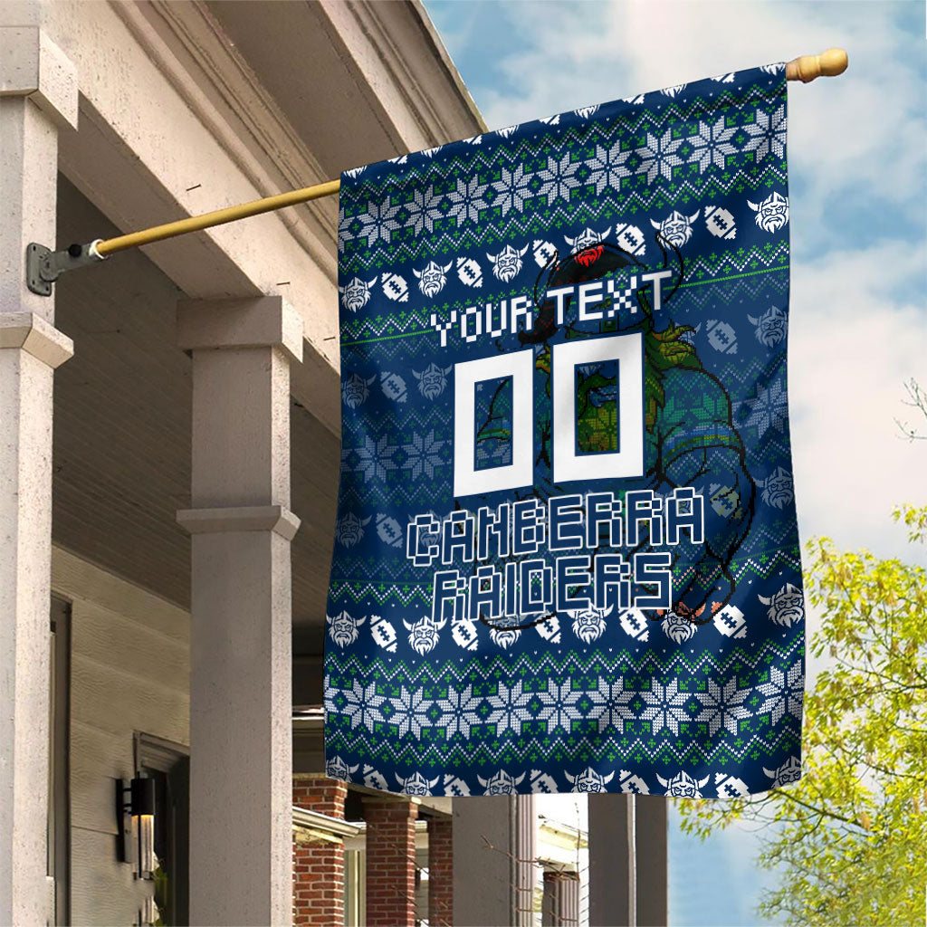 Personalized Canberra Raiders Christmas Garden Flag Australian Rugby Fans - Pixelated Ugly Xmas Pattern Mascot Santa