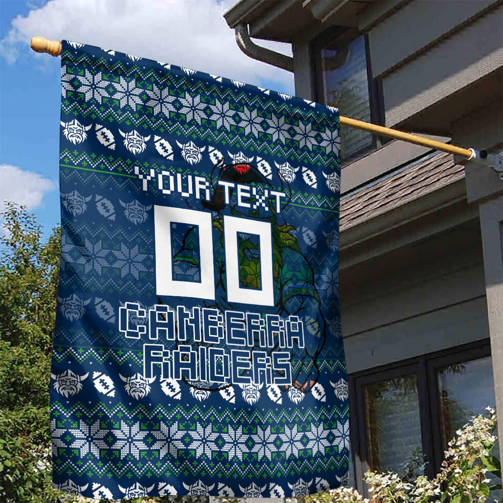Personalized Canberra Raiders Christmas Garden Flag Australian Rugby Fans - Pixelated Ugly Xmas Pattern Mascot Santa