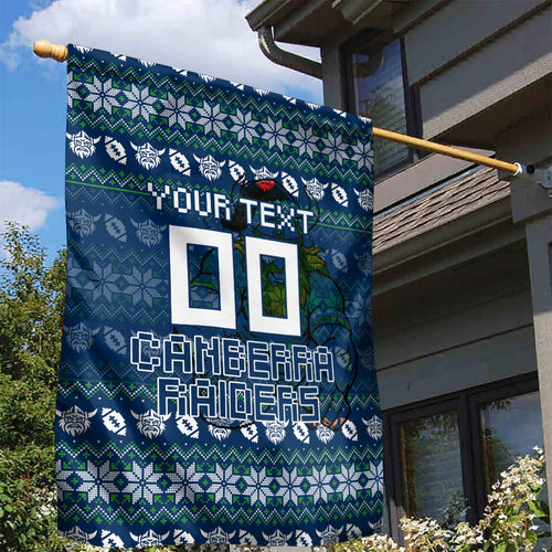 Personalized Canberra Raiders Christmas Garden Flag Australian Rugby Fans - Pixelated Ugly Xmas Pattern Mascot Santa