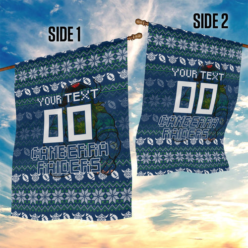 Personalized Canberra Raiders Christmas Garden Flag Australian Rugby Fans - Pixelated Ugly Xmas Pattern Mascot Santa