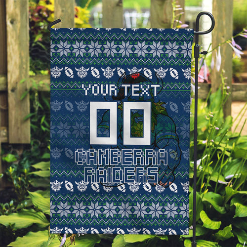 Personalized Canberra Raiders Christmas Garden Flag Australian Rugby Fans - Pixelated Ugly Xmas Pattern Mascot Santa