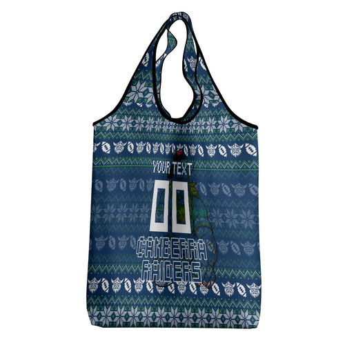 Personalized Canberra Raiders Christmas Grocery Bag Australian Rugby Fans - Pixelated Ugly Xmas Pattern Mascot Santa