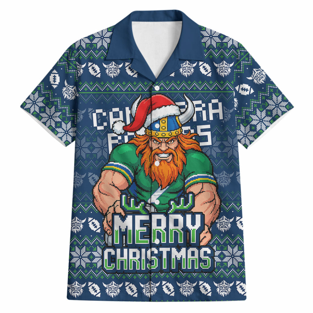 Personalized Canberra Raiders Christmas Hawaiian Shirt Australian Rugby Fans - Pixelated Ugly Xmas Pattern Mascot Santa