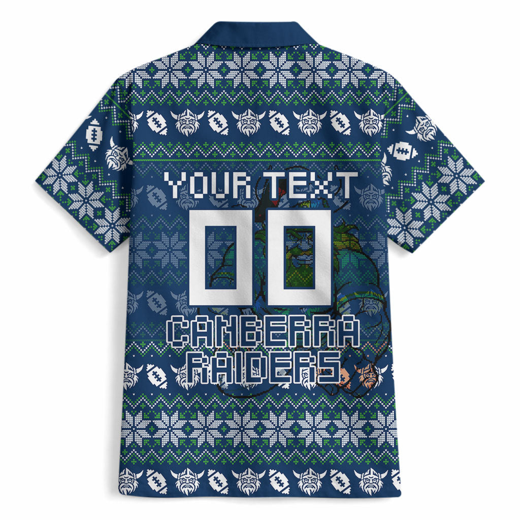 Personalized Canberra Raiders Christmas Hawaiian Shirt Australian Rugby Fans - Pixelated Ugly Xmas Pattern Mascot Santa