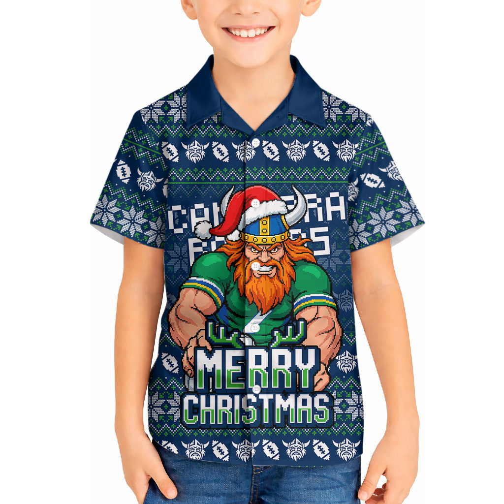 Personalized Canberra Raiders Christmas Hawaiian Shirt Australian Rugby Fans - Pixelated Ugly Xmas Pattern Mascot Santa
