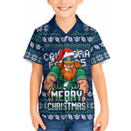 Personalized Canberra Raiders Christmas Hawaiian Shirt Australian Rugby Fans - Pixelated Ugly Xmas Pattern Mascot Santa
