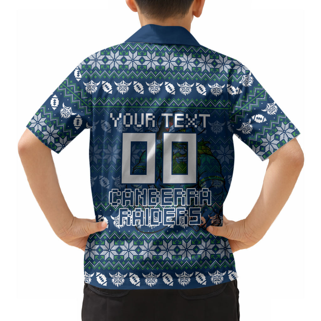 Personalized Canberra Raiders Christmas Hawaiian Shirt Australian Rugby Fans - Pixelated Ugly Xmas Pattern Mascot Santa