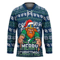Personalized Canberra Raiders Christmas Hockey Jersey Australian Rugby Fans - Pixelated Ugly Xmas Pattern Mascot Santa