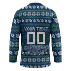 Personalized Canberra Raiders Christmas Hockey Jersey Australian Rugby Fans - Pixelated Ugly Xmas Pattern Mascot Santa