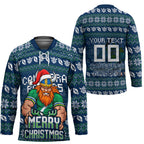 Personalized Canberra Raiders Christmas Hockey Jersey Australian Rugby Fans - Pixelated Ugly Xmas Pattern Mascot Santa