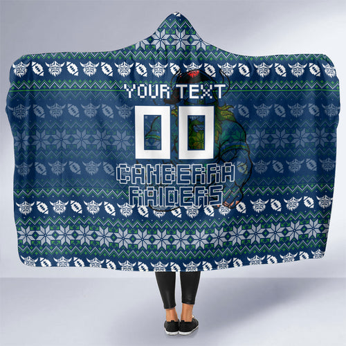 Personalized Canberra Raiders Christmas Hooded Blanket Australian Rugby Fans - Pixelated Ugly Xmas Pattern Mascot Santa