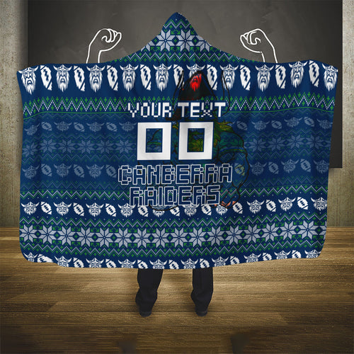 Personalized Canberra Raiders Christmas Hooded Blanket Australian Rugby Fans - Pixelated Ugly Xmas Pattern Mascot Santa