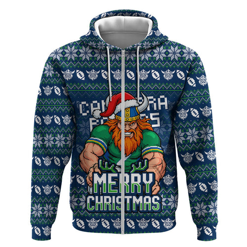 Personalized Canberra Raiders Christmas Hoodie Australian Rugby Fans - Pixelated Ugly Xmas Pattern Mascot Santa