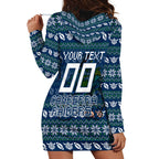 Personalized Canberra Raiders Christmas Hoodie Dress Australian Rugby Fans - Pixelated Ugly Xmas Pattern Mascot Santa