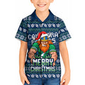 Personalized Canberra Raiders Christmas Kid Hawaiian Shirt Australian Rugby Fans - Pixelated Ugly Xmas Pattern Mascot Santa