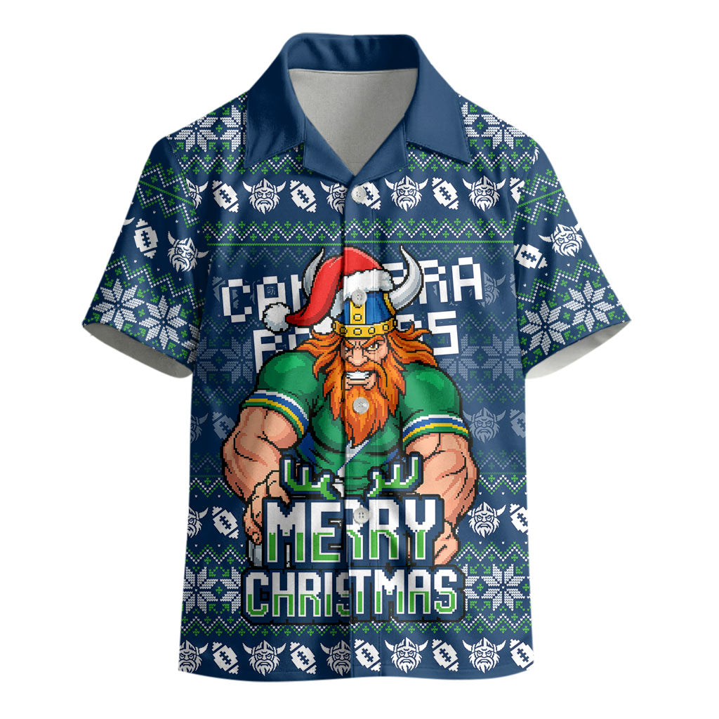 Personalized Canberra Raiders Christmas Kid Hawaiian Shirt Australian Rugby Fans - Pixelated Ugly Xmas Pattern Mascot Santa