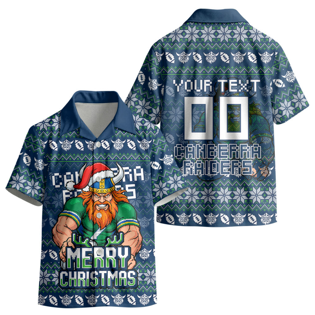 Personalized Canberra Raiders Christmas Kid Hawaiian Shirt Australian Rugby Fans - Pixelated Ugly Xmas Pattern Mascot Santa