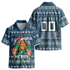 Personalized Canberra Raiders Christmas Kid Hawaiian Shirt Australian Rugby Fans - Pixelated Ugly Xmas Pattern Mascot Santa