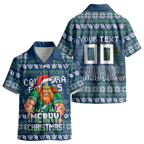 Personalized Canberra Raiders Christmas Kid Hawaiian Shirt Australian Rugby Fans - Pixelated Ugly Xmas Pattern Mascot Santa