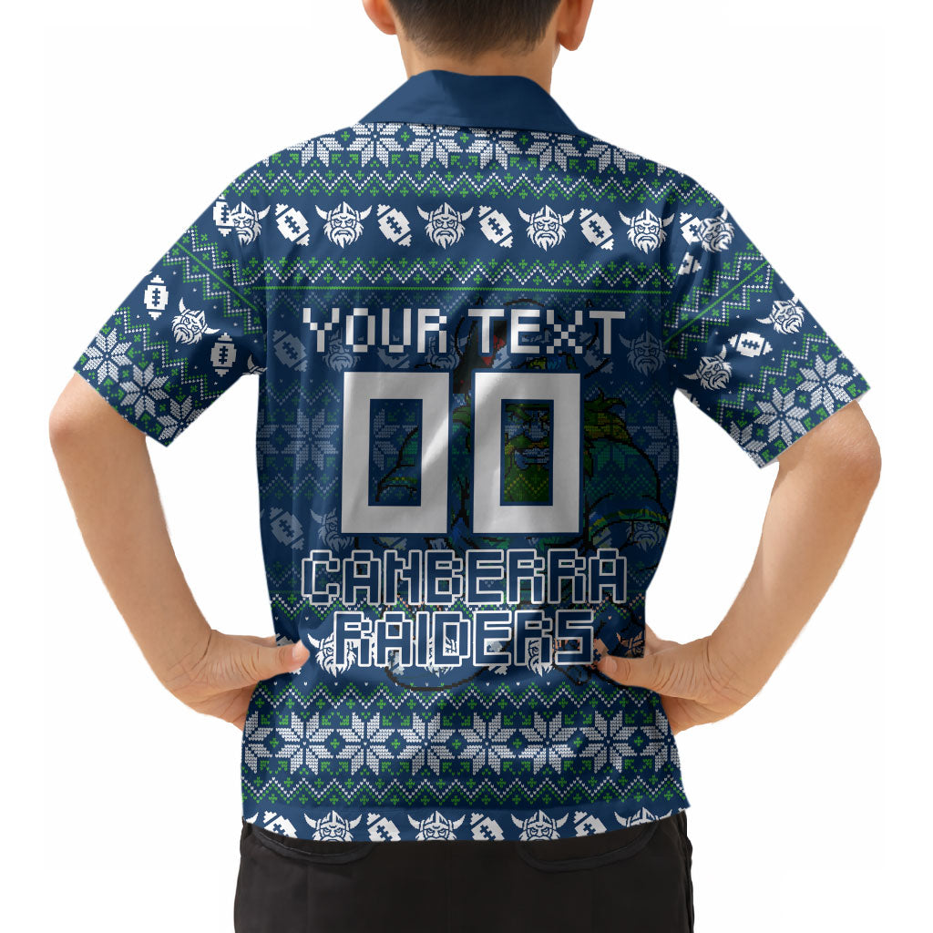 Personalized Canberra Raiders Christmas Kid Hawaiian Shirt Australian Rugby Fans - Pixelated Ugly Xmas Pattern Mascot Santa