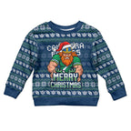 Personalized Canberra Raiders Christmas Kid Ugly Christmas Sweater Australian Rugby Fans - Pixelated Ugly Xmas Pattern Mascot Santa