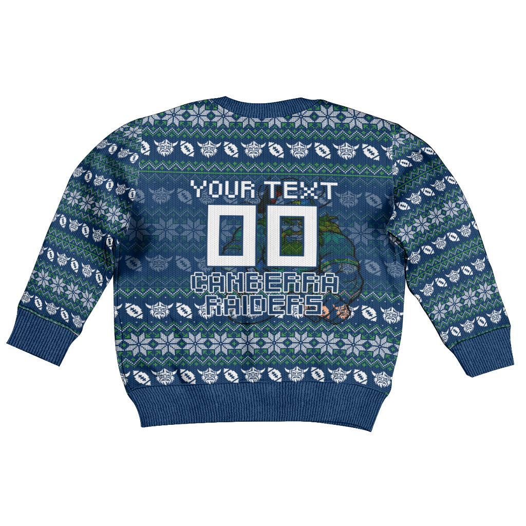 Personalized Canberra Raiders Christmas Kid Ugly Christmas Sweater Australian Rugby Fans - Pixelated Ugly Xmas Pattern Mascot Santa