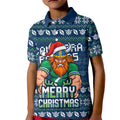 Personalized Canberra Raiders Christmas Kid Polo Shirt Australian Rugby Fans - Pixelated Ugly Xmas Pattern Mascot Santa