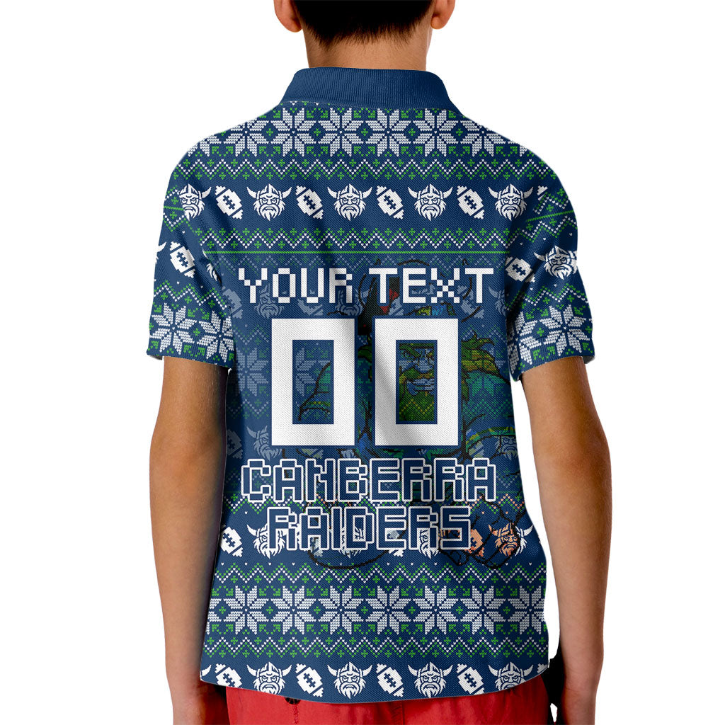 Personalized Canberra Raiders Christmas Kid Polo Shirt Australian Rugby Fans - Pixelated Ugly Xmas Pattern Mascot Santa