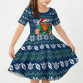 Personalized Canberra Raiders Christmas Kid Short Sleeve Dress Australian Rugby Fans - Pixelated Ugly Xmas Pattern Mascot Santa