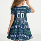 Personalized Canberra Raiders Christmas Kid Short Sleeve Dress Australian Rugby Fans - Pixelated Ugly Xmas Pattern Mascot Santa