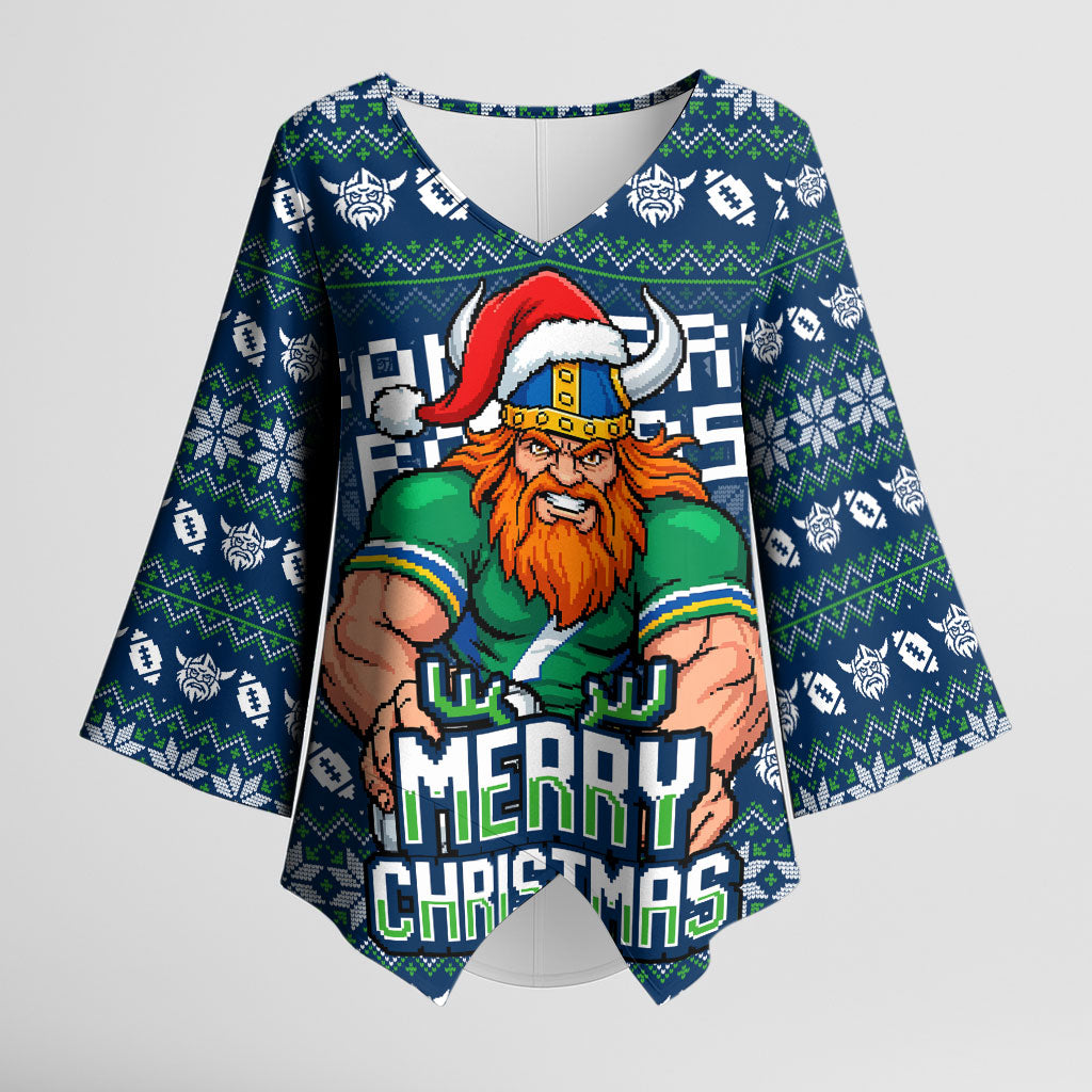 Personalized Canberra Raiders Christmas Kimono Sleeve Blouse Australian Rugby Fans - Pixelated Ugly Xmas Pattern Mascot Santa