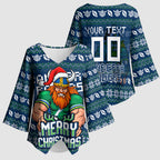 Personalized Canberra Raiders Christmas Kimono Sleeve Blouse Australian Rugby Fans - Pixelated Ugly Xmas Pattern Mascot Santa