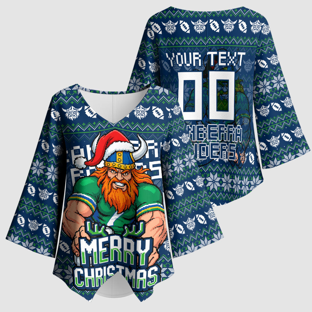 Personalized Canberra Raiders Christmas Kimono Sleeve Blouse Australian Rugby Fans - Pixelated Ugly Xmas Pattern Mascot Santa
